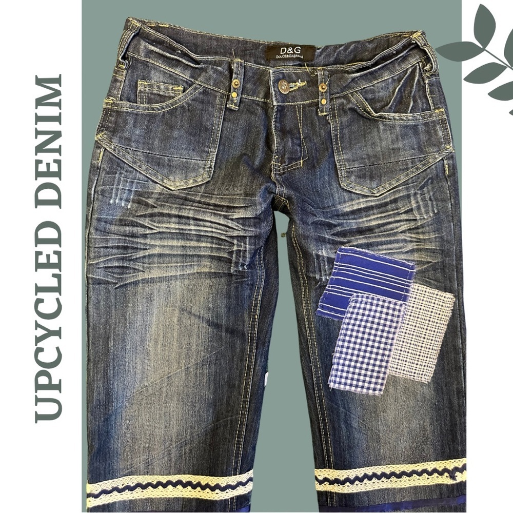 Upcycled Denim Patchwork Flare Jeans Boho Y2K 27 - Picture 8 of 9